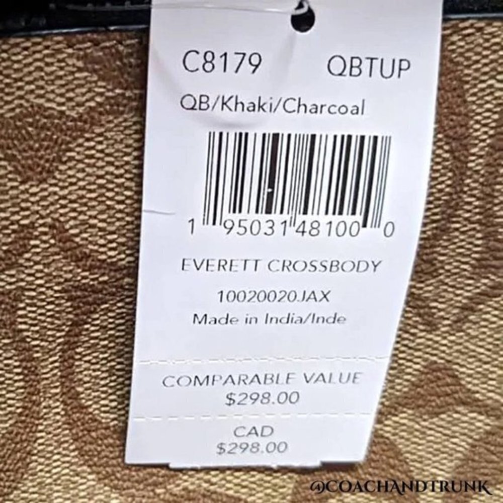 COACH 2PC Everett Crossbody Dbl Sided Charcoal Khaki / Khaki Red & Card Case NWT - Picture 13 of 16